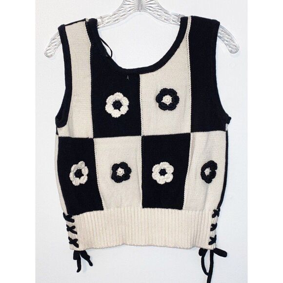 Industry Cotton Flowered Vest Black and Ivory Vest Size Small - Picture 6 of 6